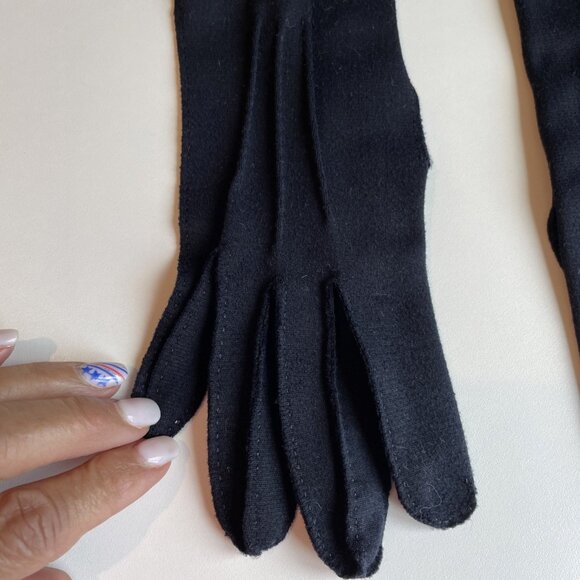 Vintage 60s Meyers Make Long Evening Gloves Size 6 1/2 Black Cotton Elegant - Picture 2 of 10
